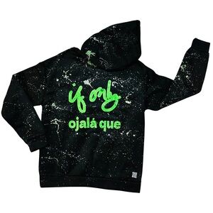 IF ONLY LIMITED EDITION Green Ojala Que Paint Color Splatter Black Hoodie